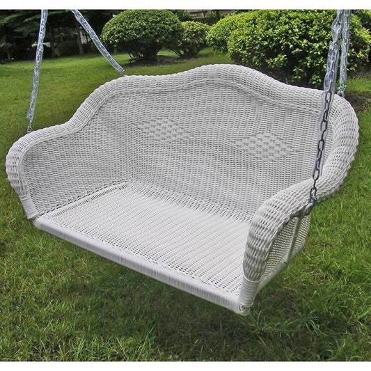 White Resin Wicker Porch Swing with 4-ft Hanging Chain - Tampa Home & Garden Store