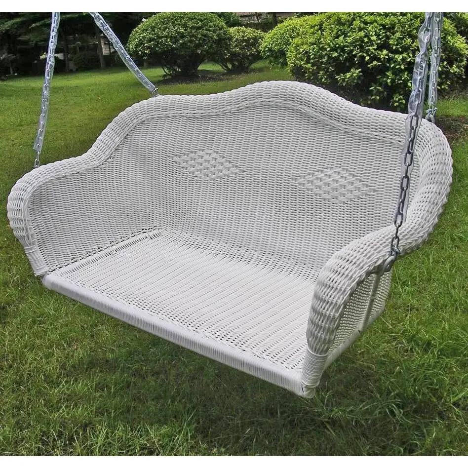 White Resin Wicker Porch Swing with 4-ft Hanging Chain - Tampa Home & Garden Store