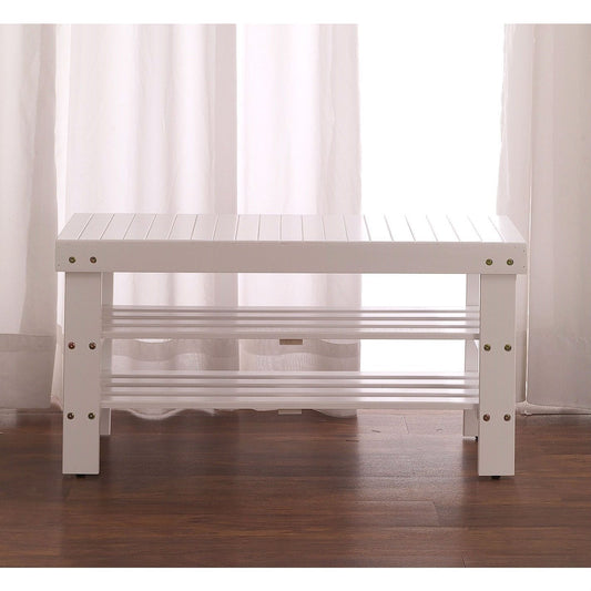Zapatero de banco de madera maciza para entrada en blanco