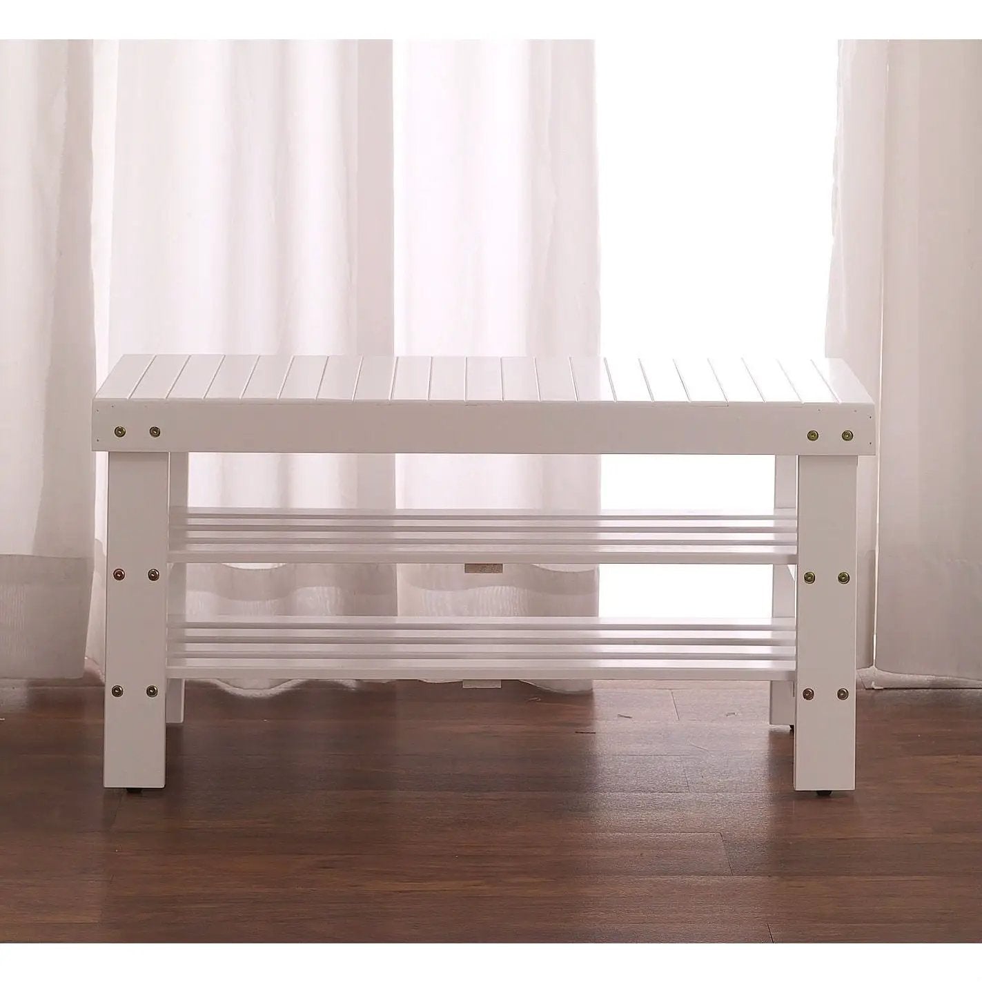 Solid Wood Shoe Rack Entryway Storage Bench in White - Tampa Home & Garden Store