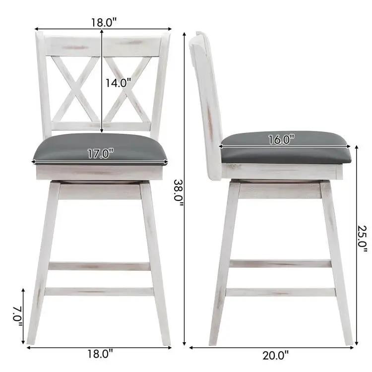 Set of 2 White Wood 24-in Counter Height Farmhouse Swivel Cushion Seat Barstools - Tampa Home & Garden Store