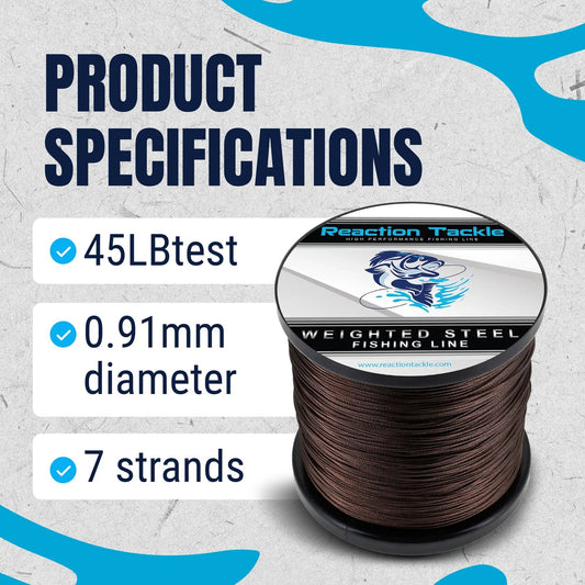 Reaction Tackle 45lb stainless steel fishing line on a spool with 0.91mm diameter and 7 strands on Tampa Home & Garden Store