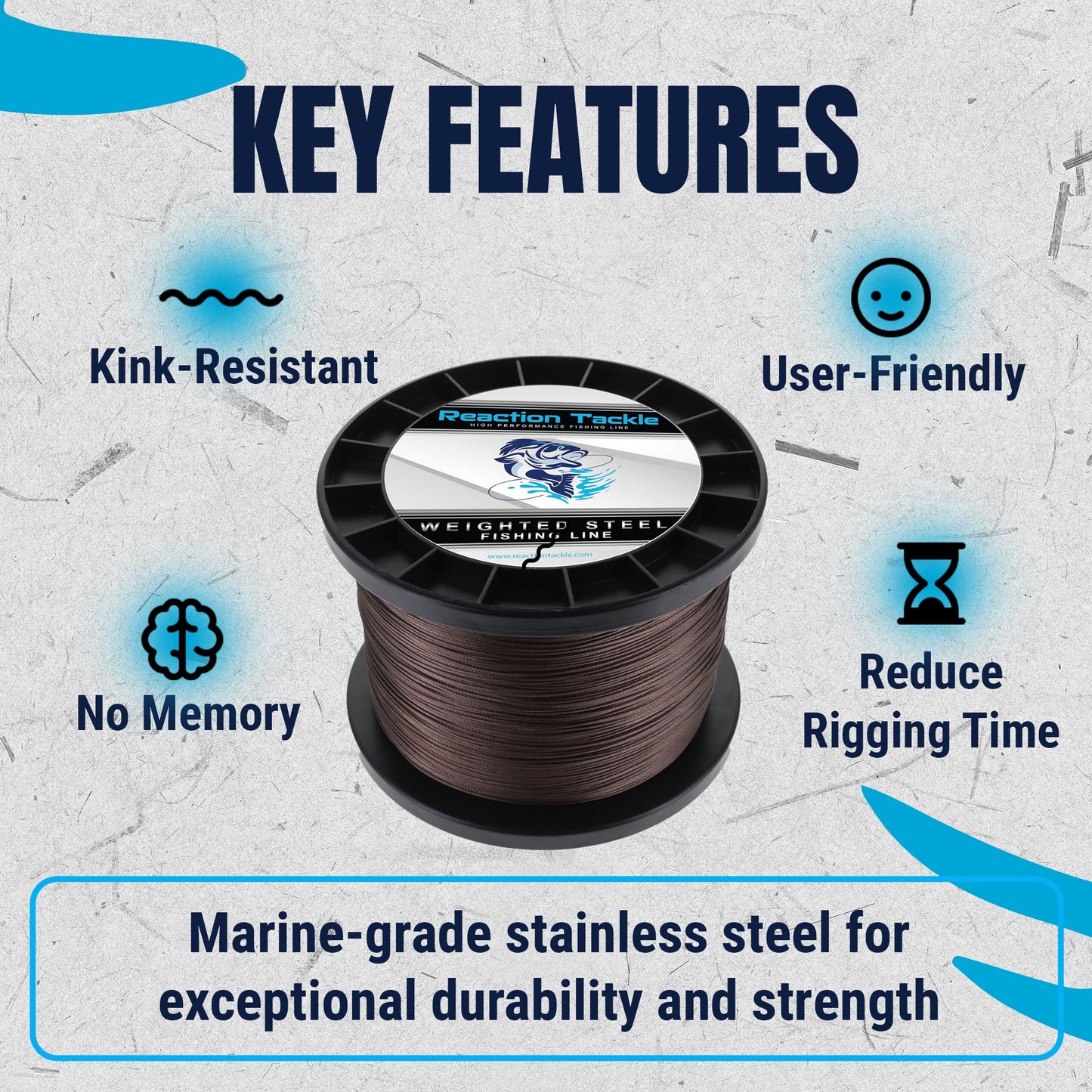 Reaction Tackle stainless steel fishing line 45lb spool brown on Tampa Home & Garden Store