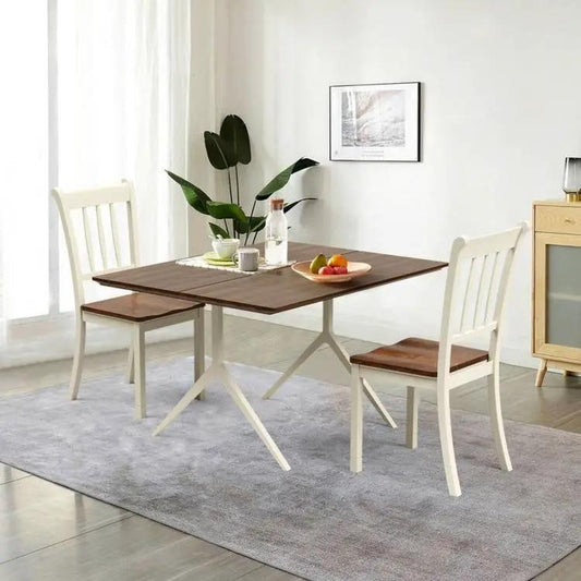Set of 2 solid wood white Mission armless dining chairs with brown wood seats on Tampa Home & Garden Store