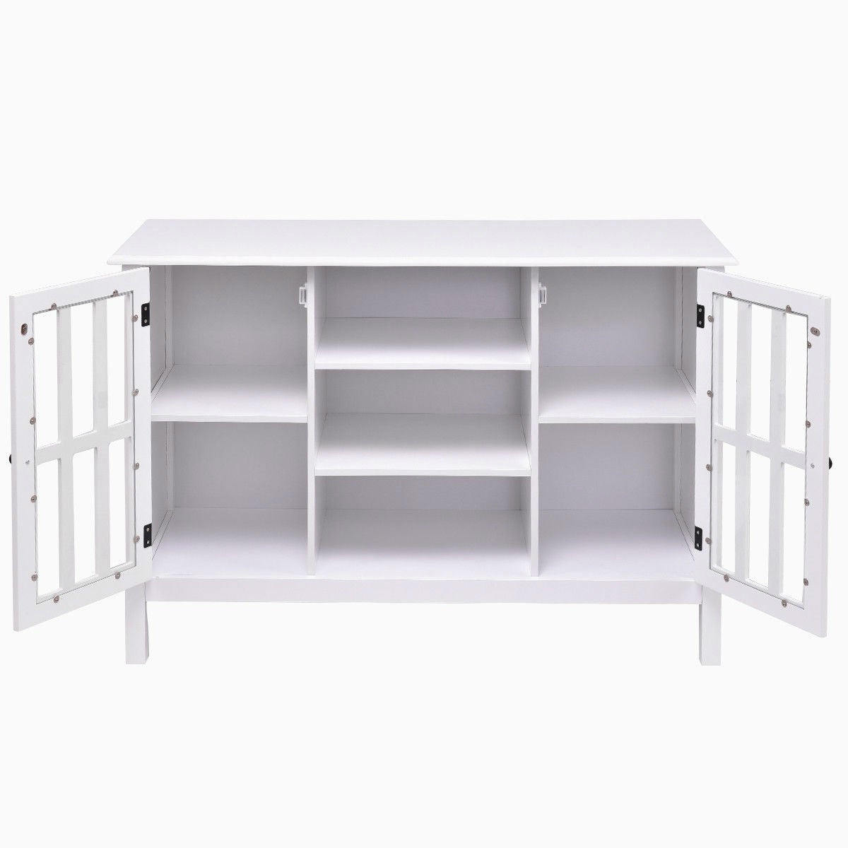 Consola/aparador de madera blanca con puertas con paneles de vidrio templado