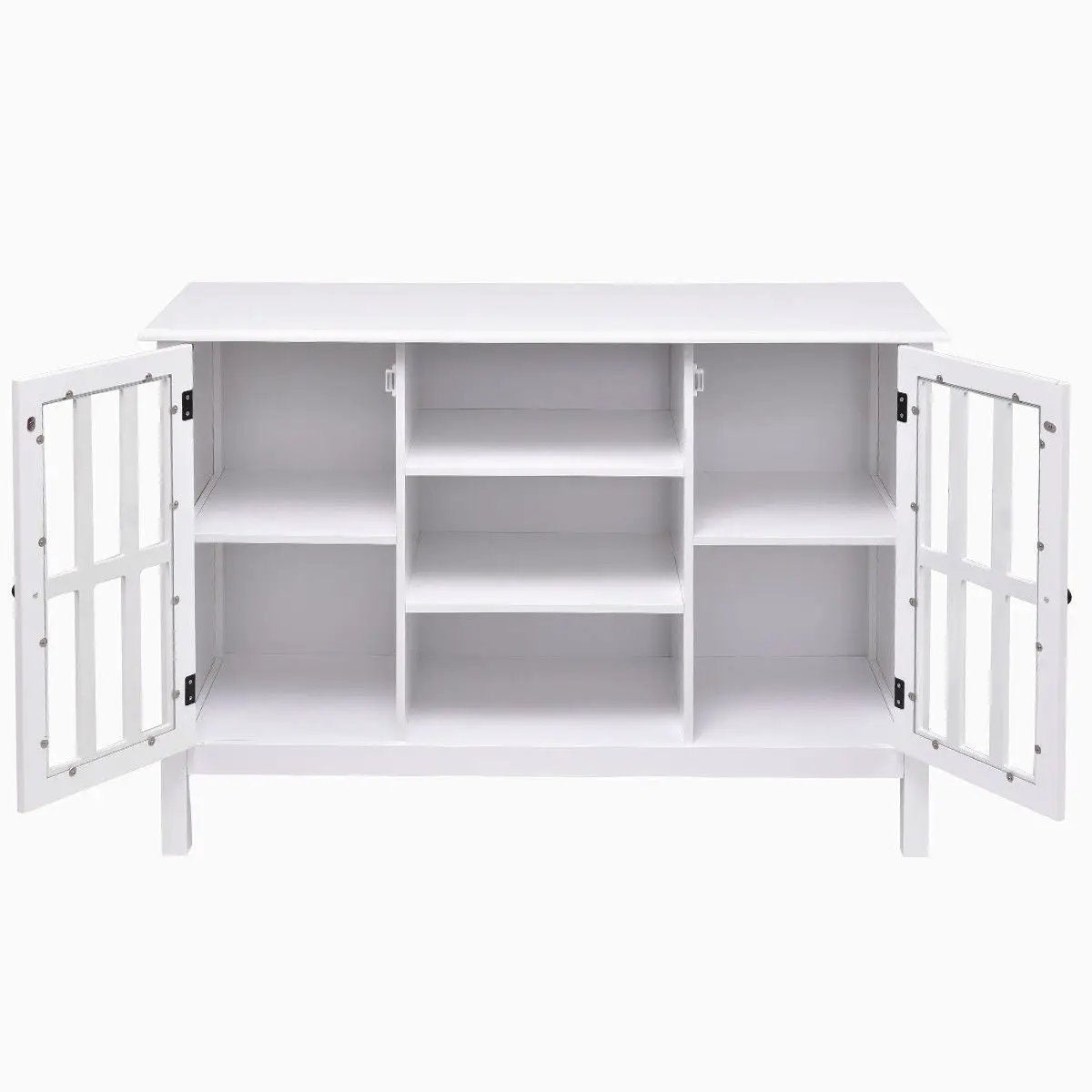 White Wood Sofa Table Console Cabinet with Tempered Glass Panel Doors - Tampa Home & Garden Store