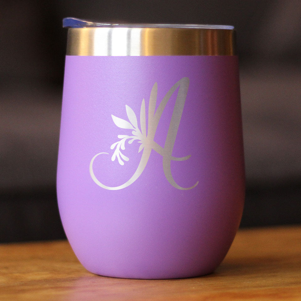 Monogram Floral Initial Letter A - Wine Tumbler