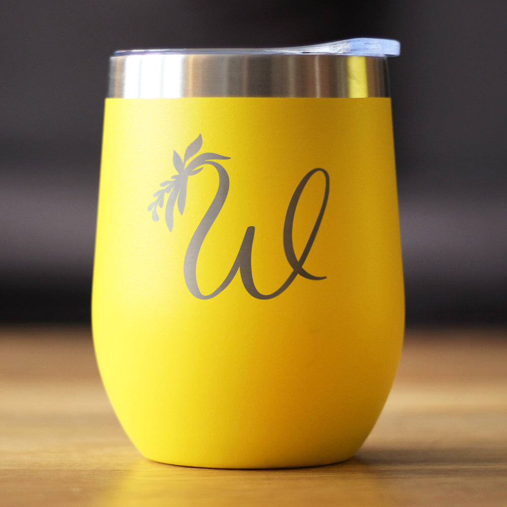 Monograma floral inicial letra W - Vaso de vino