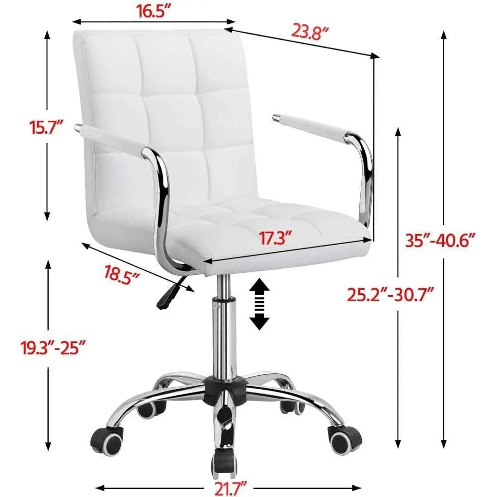 White Modern Faux Leather Mid-Back Swivel Office Chair with Armrests and Wheels - Tampa Home & Garden Store