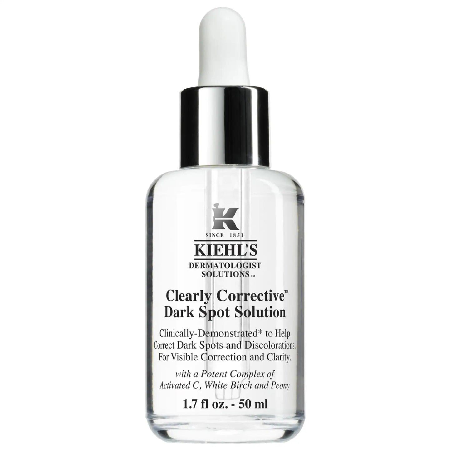 Kiehl's Clearly Corrective Dark Spot Solution serum bottle with white dropper cap on Tampa Home & Garden Store