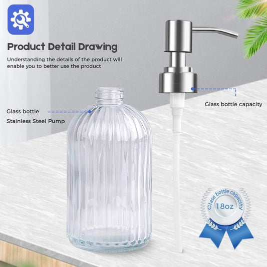 Wyok glass soap dispenser set, 2-pack, clear ribbed glass bottles with stainless steel pumps on Tampa Home & Garden Store