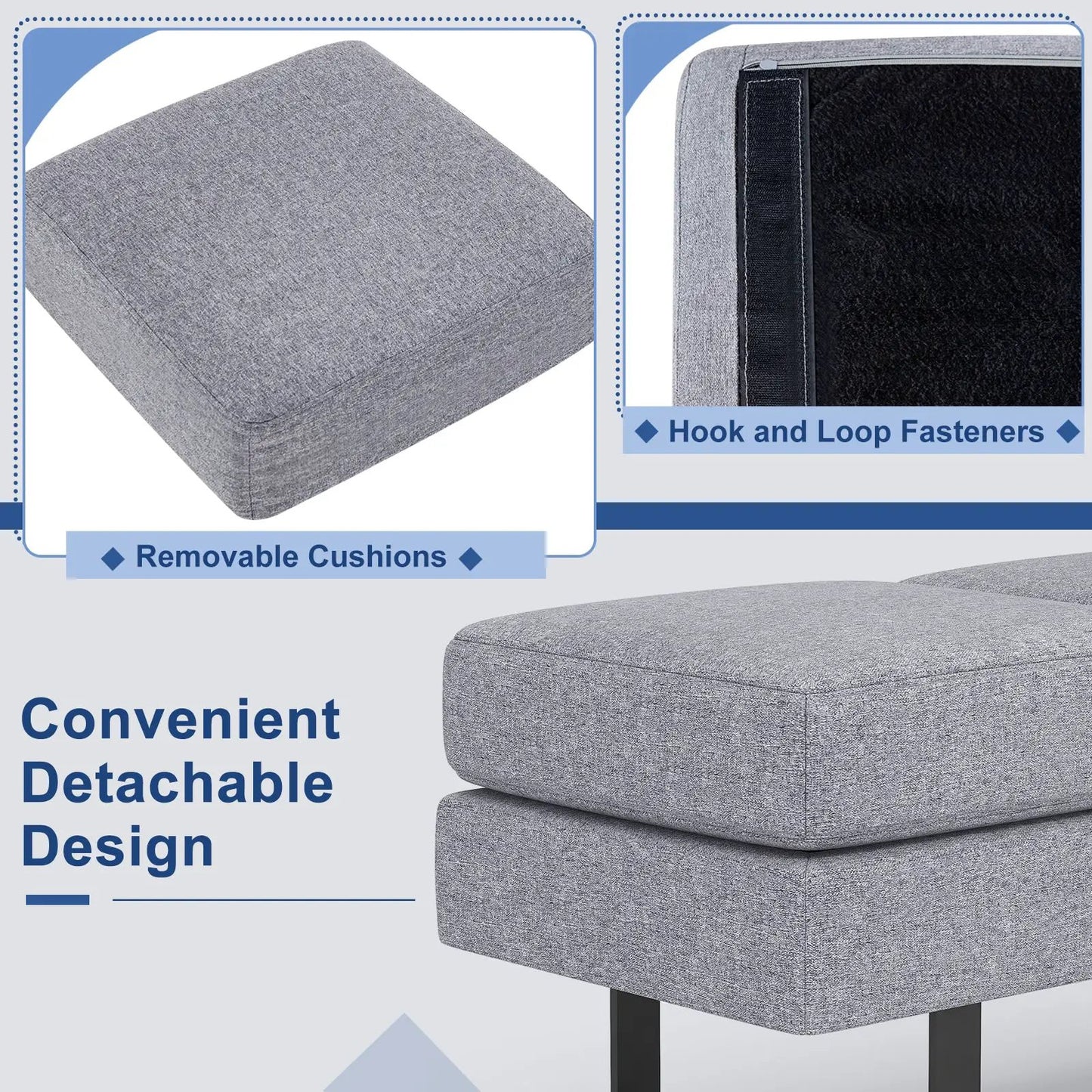 Waiting Room Long Bench with Metal Frame Legs in grey fabric upholstery DirectDeals locker bench on Tampa Home & Garden Store