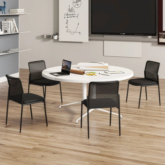 Waiting room chairs set of 4 with ergonomic mesh backs and black seats around a round table on Tampa Home & Garden Store