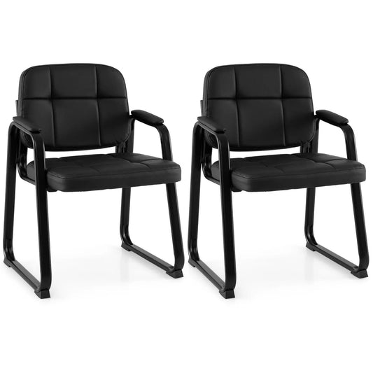 Waiting room leather chairs pair with tufted black cushions and metal cantilever frames on Tampa Home & Garden Store