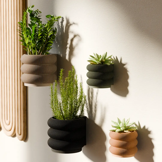 Wall Planter Triple Bubbles Spiral Drainage set of 4 ribbed beige, graphite, terracotta on Tampa Home & Garden Store