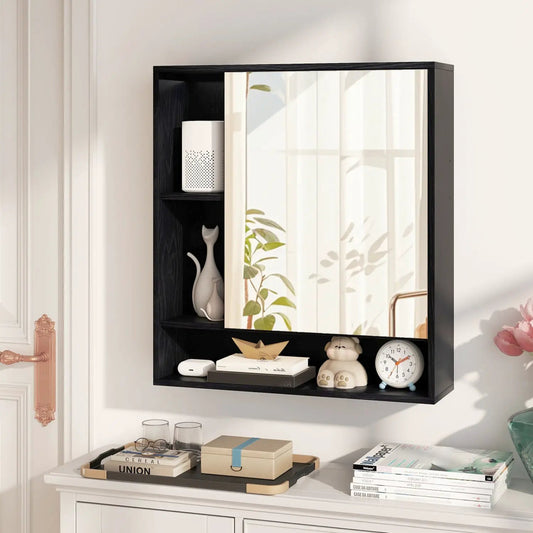 Wall mounted bathroom cabinet with mirror by DirectDeals, black wood finish on Tampa Home & Garden Store