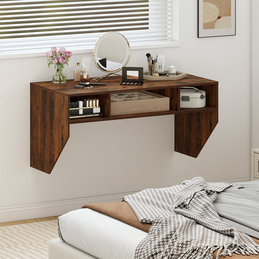 Wall-Mounted Computer Desk Floating Laptop Desk with 3 Storage Compartments - Tampa Home & Garden Store