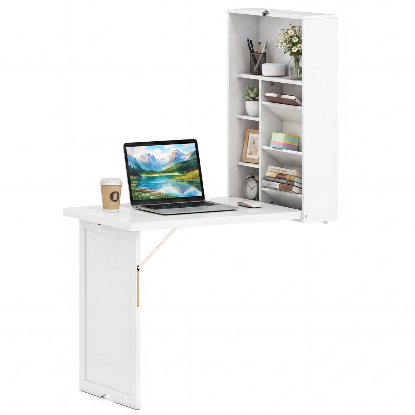 Wall Mounted Fold-Out Convertible Floating Desk Space Saver-Black