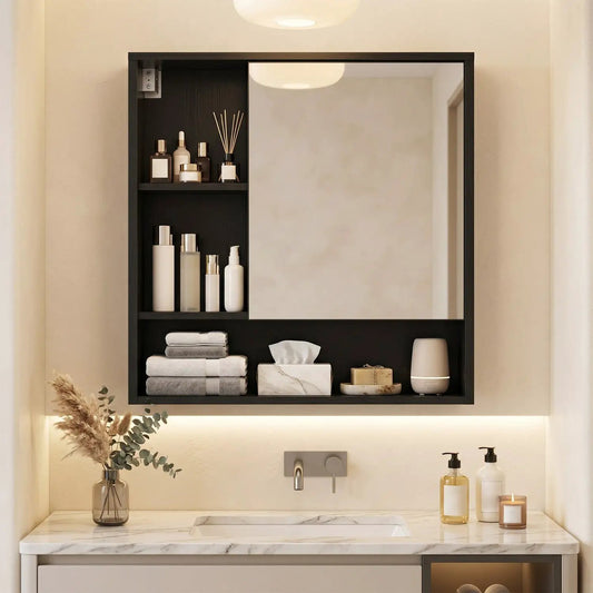 Wall-Mounted Mirror Cabinet by DirectDeals with frame, mirrored door and hidden & open storage on Tampa Home & Garden Store