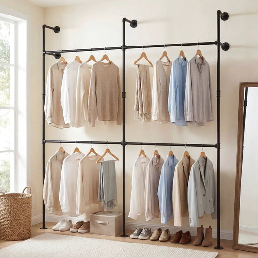 Wall Mounted Pipe Rack With 4 Hanging Rods