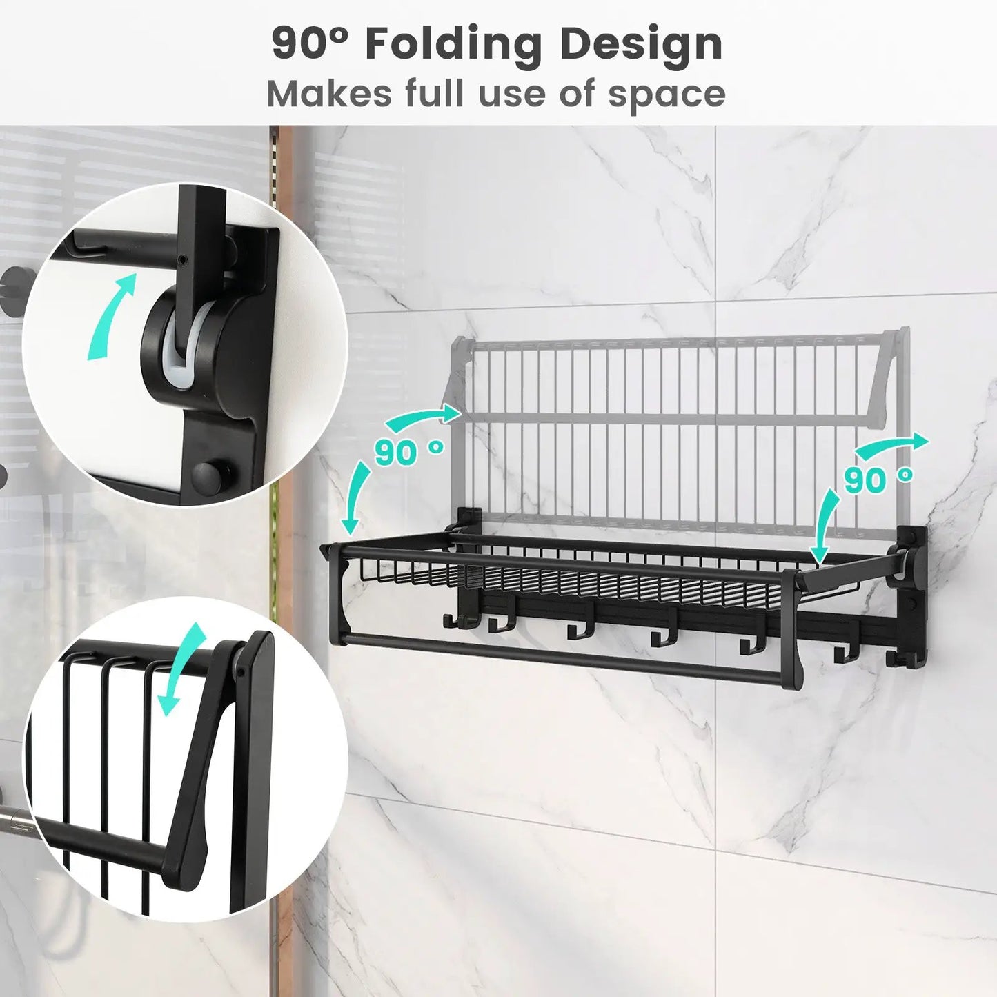 Wall Mounted Towel Shelf with Adjustable Towel Bar and Movable Hooks No Assembly Required - Tampa Home & Garden Store