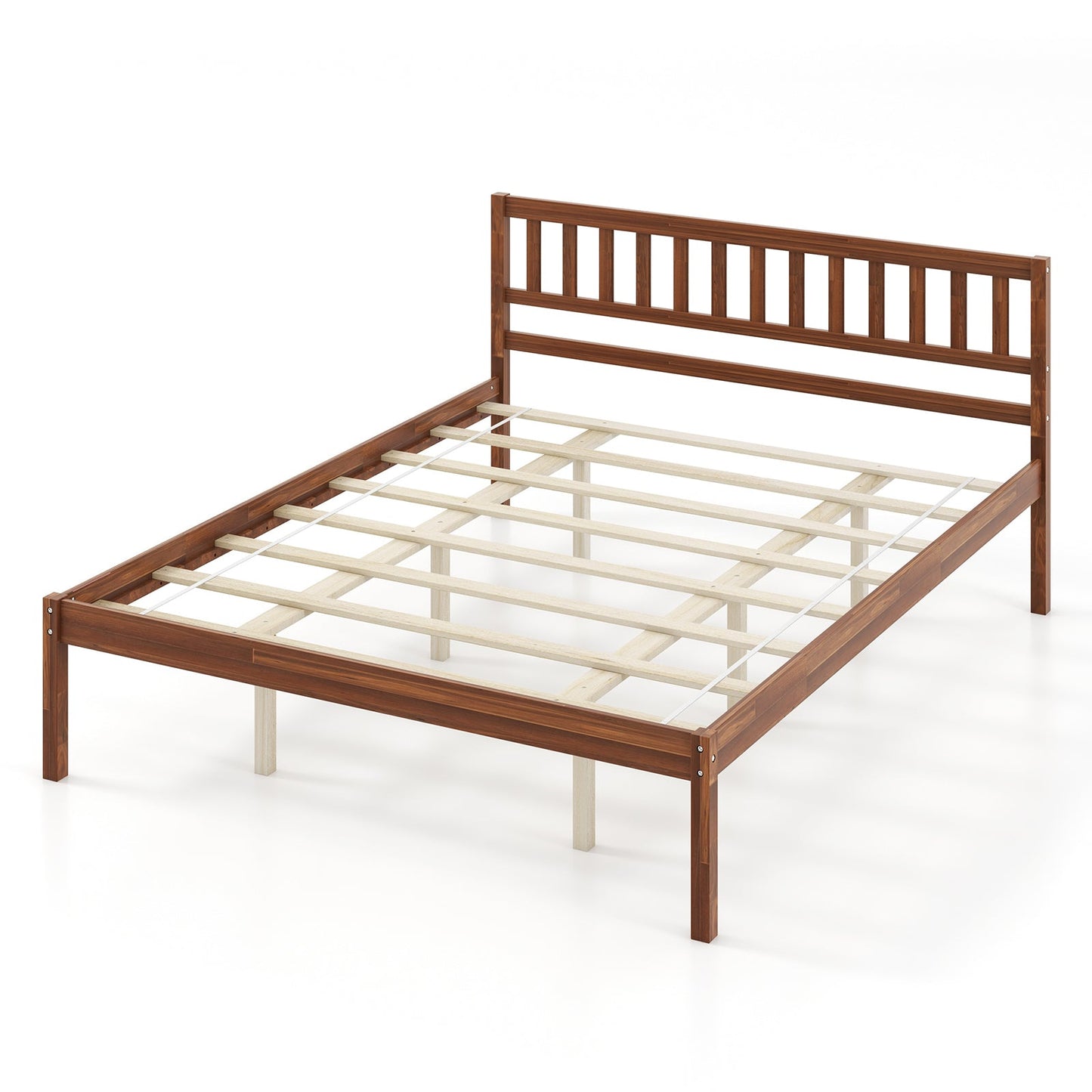 Base de cama de madera con cabecero y soporte de listones, tamaños individual/matrimonial/queen - Tamaño matrimonial