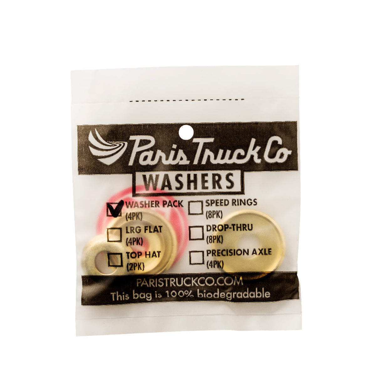 Paris Washer Pack Gold washers in biodegradable bag by Paris Truck Co accessories on Tampa Home & Garden Store