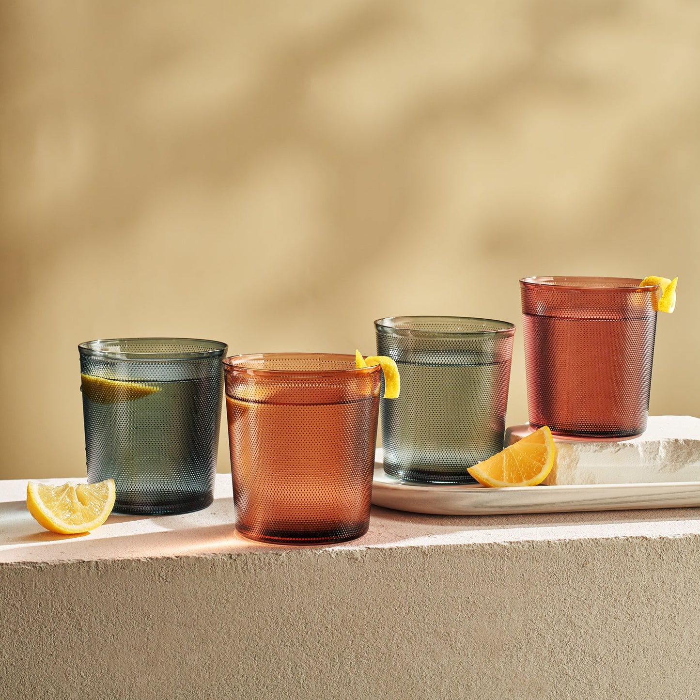 Tonal Lowball Tumbler Set of Four Glasses