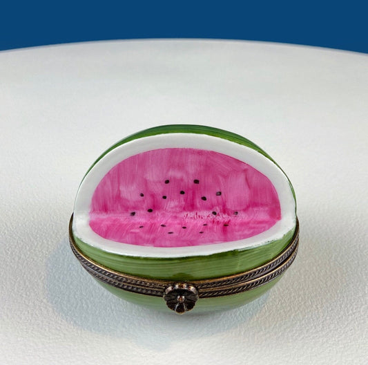 Watermelon Shaped Limoges Box with Flower Clasp. Vintage Gifts. Highly Collectible Porcelain Pill or Trinket Box. Gift for Melon Fan. Gift for Mom. - Tampa Home & Garden Store