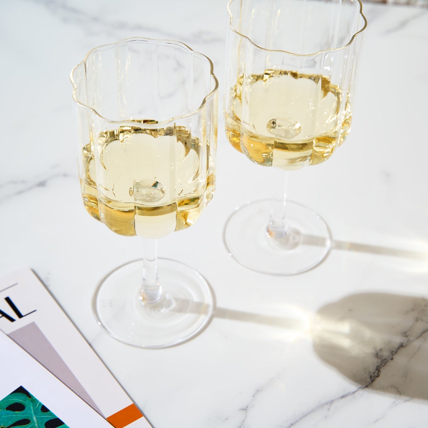 Clear Flower Stemmed Wine Glasses Set Of Two