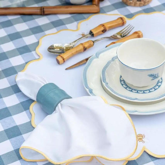 Wave Napkin with Coastal Wave Trim White cloth napkin by Talah Home on Tampa Home & Garden Store