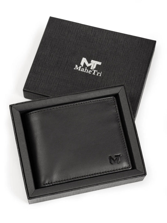 Wealth Ward Black Leather Bi-Fold Wallet in gift box MT MaheTri logo on Tampa Home & Garden Store