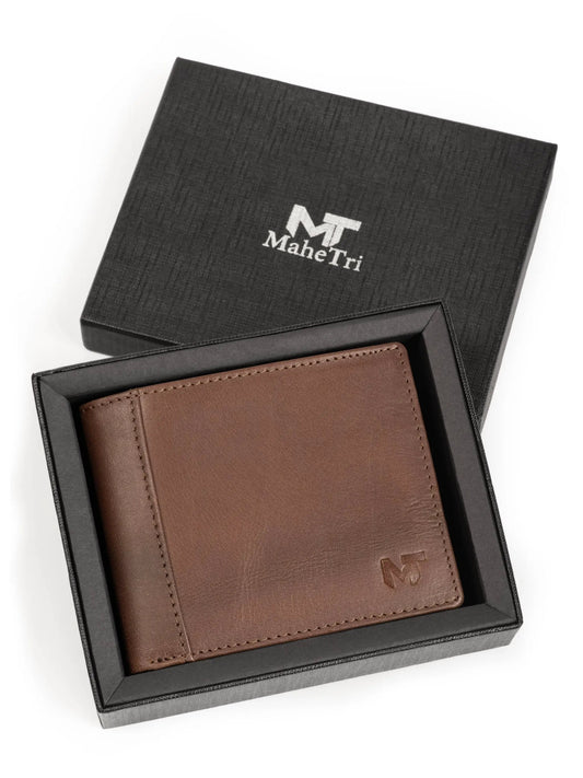 Wealth Ward Brown Bi Fold Wallet With Card Slots in MaheTri presentation box on Tampa Home & Garden Store