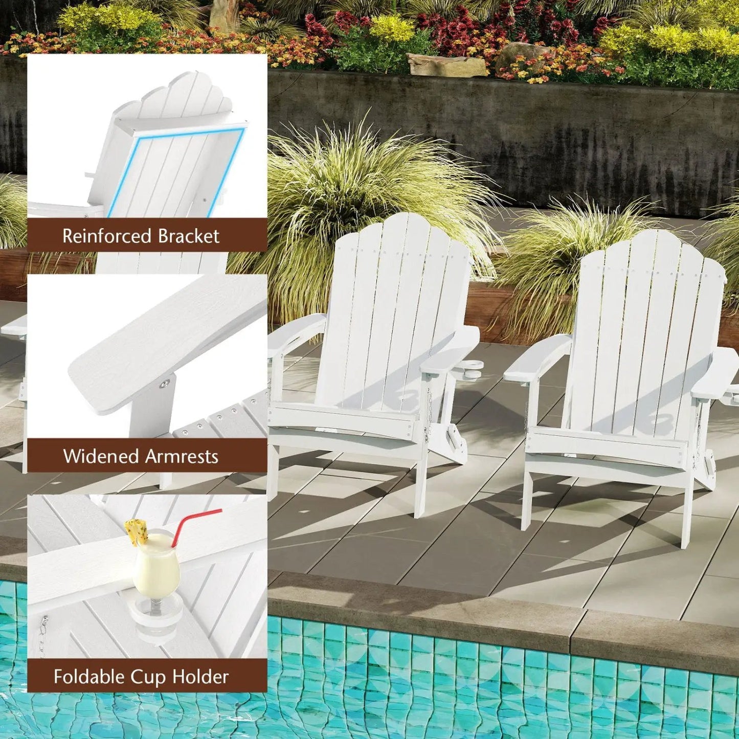 Folding Adirondack Chair with High Backrest - HDPE Weather Resistant