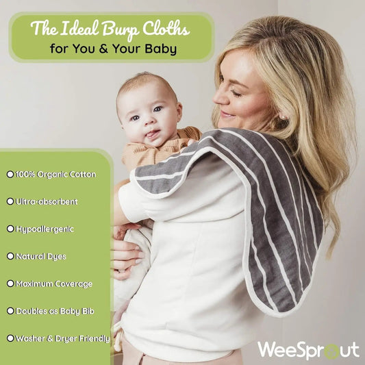 WeeSprout Organic Cotton Burp Cloths gray striped, 100% organic cotton baby care on Tampa Home & Garden Store