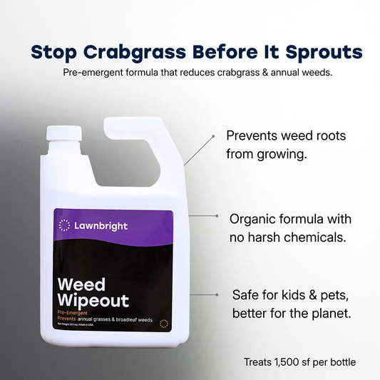 Weed Wipeout herbicide bottle by Lawnbright with purple label pre-emergent on Tampa Home & Garden Store