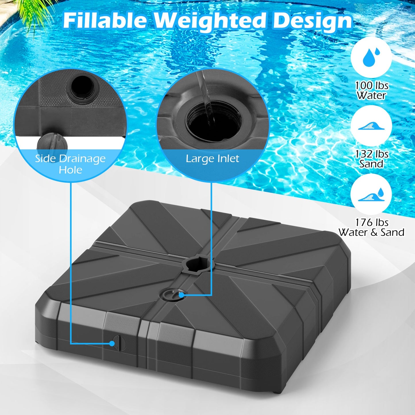 Weighted Offset Umbrella Base with Cross Bracket and Cut-out Handles