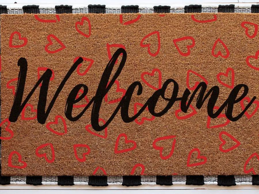 Welcome Hearts Doormat brown coir with red heart accents DecoExchange® on Tampa Home & Garden Store