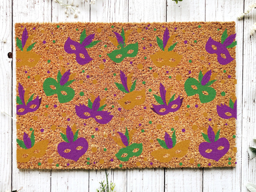 Welcome Mardi Gras Masks Doormat | Nola Housewarming Gift | Fat Tuesday | Doormat Closing Gift | Welcome Doormat | Front Door Home Door Mat - Tampa Home & Garden Store
