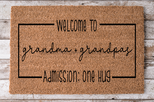 Welcome Mat, Housewarming Gift, New Home Gift, Porch Decor, Outdoor Doormat, Admission One Hug, Front Door Doormat, Welcome to Grandma & Grandpa's Doormat, Farm House DoormatDECOE-CM-002 - Tampa Home & Garden Store