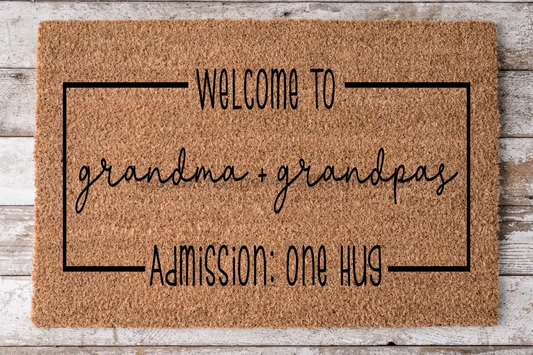 Welcome Mat, Housewarming Gift, New Home Gift, Porch Decor, Outdoor Doormat, Admission One Hug, Front Door Doormat, Welcome to Grandma & Grandpa's Doormat, Farm House DoormatDECOE-CM-002 - Tampa Home & Garden Store