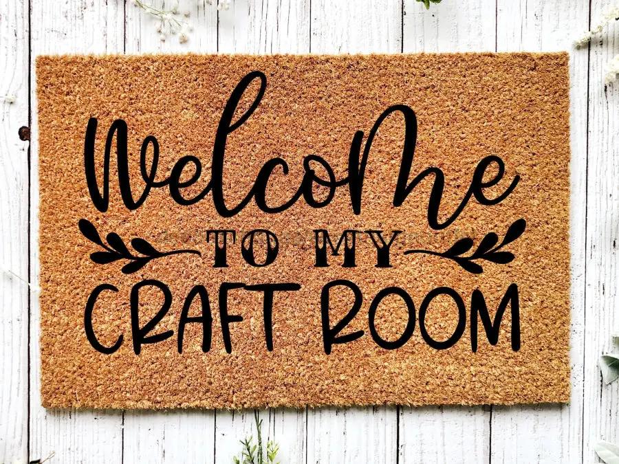 Door mat Welcome to My Craft Room with black script on natural coir texture on Tampa Home & Garden Store