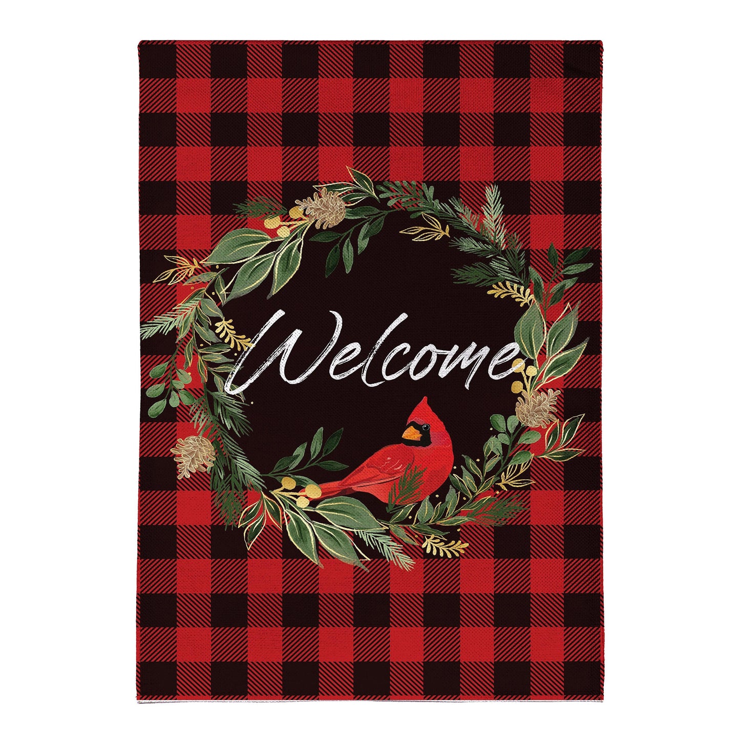 Welcoming Cardinal Wreath Burlap Flag - Tampa Home & Garden Store