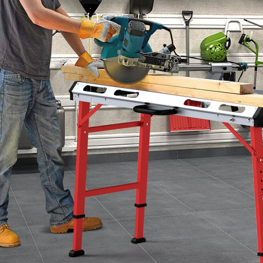 Welding Table 42x21 with 2 bar clamps, red frame and silver top on Tampa Home & Garden Store