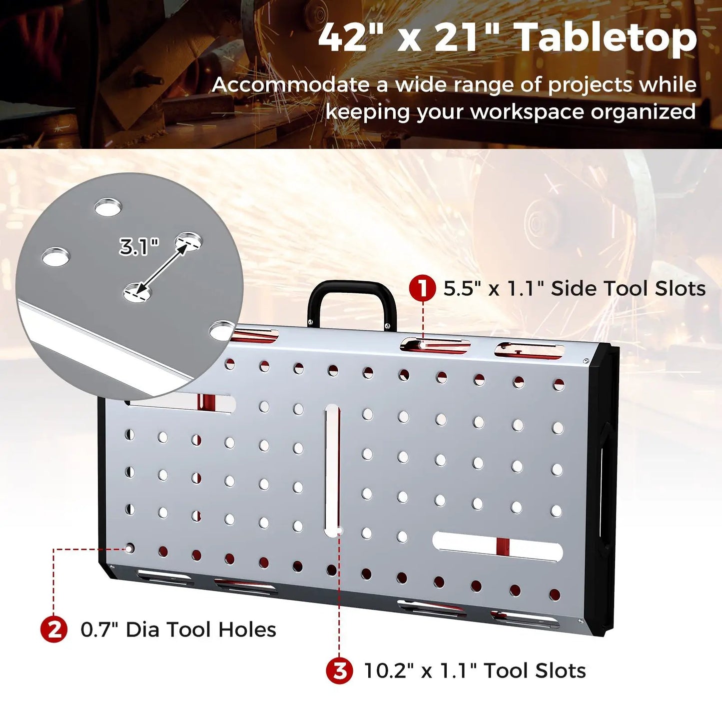 DirectDeals Welding Table 42x21 in, adjustable height, 2 bar clamps, silver steel top on Tampa Home & Garden Store