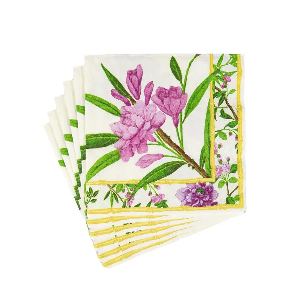Wellington Dinner Napkins with Floral Motif purple flowers gold trim by Country Christmas Loft on Tampa Home & Garden Store