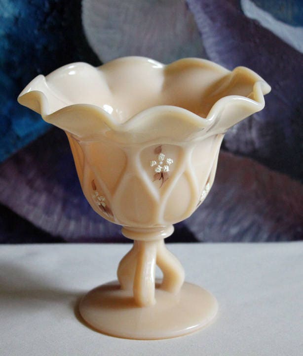 Westmoreland Milk Glass Footed Bowl. Hand Painted and Signed by Artist. - Tampa Home & Garden Store
