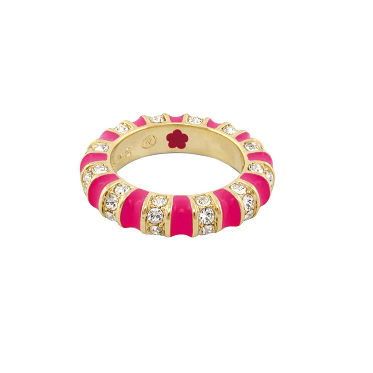 Stripe Tease Stackable Ring pink enamel and crystal accents in gold-tone band on Tampa Home & Garden Store