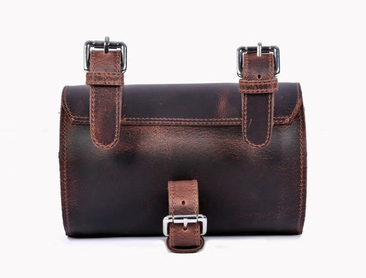 Grayson Leather Motorbike Side Pouch brown leather travel bike saddle bag with buckles on Tampa Home & Garden Store