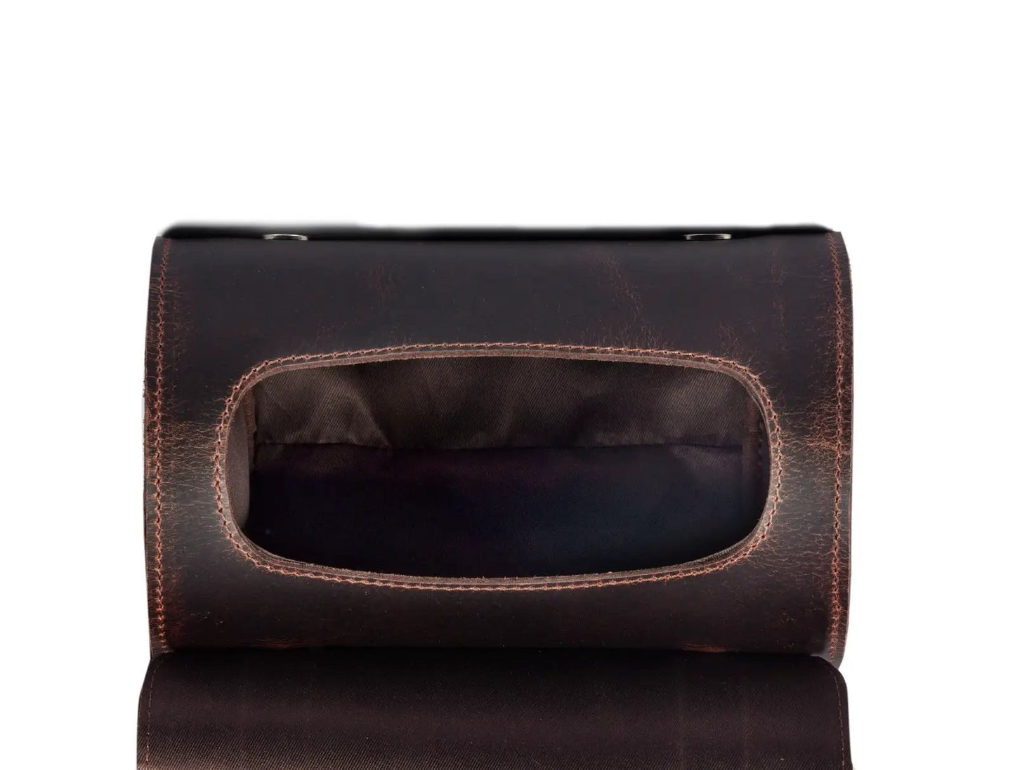 Grayson leather motorbike side pouch brown leather with stitched edges interior on Tampa Home & Garden Store